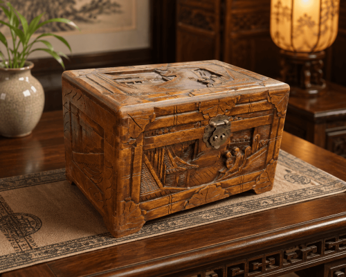 Carved Camphor Wood Chest